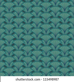 Floral pattern seamless. Fan vector motif. Green background. Elegant wallpaper.
