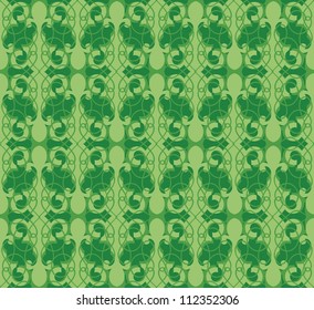 Floral pattern seamless. Flourish vector motif on green background. Oriental wallpaper.