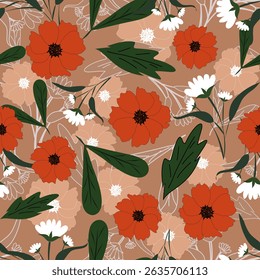 Padrão floral sem emenda, ramos de flores padrão sem emenda, vetor, ilustração, design de padrão de flores Padrão de flores sem emenda com flores pequenas coloridas. Plano simples fundo de flores brilhantes