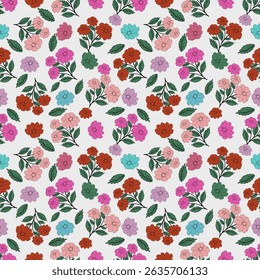 Padrão floral sem emenda, ramos de flores padrão sem emenda, vetor, ilustração, design de padrão de flores Padrão de flores sem emenda com flores pequenas coloridas. Plano simples fundo de flores brilhantes