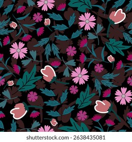 Floral pattern seamless ,flower branches seamless pattern , vector , illustration ,flowers pattern design Seamless flower pattern with colorful little flowers. Simple flat bright flowers background
