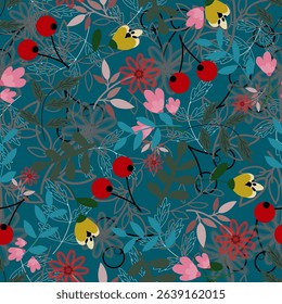 Floral pattern seamless ,flower branches seamless pattern, vector , illustration ,flowers pattern design Seamless ,flower pattern with colorful little flowers. Simple flat bright flowers background