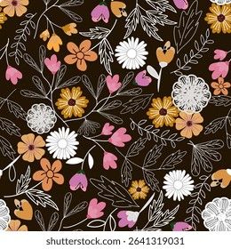  Floral pattern seamless ,flower branches seamless pattern , vector , illustration ,flowers pattern design Seamless flower pattern with colorful little flowers. Simple flat bright flowers background