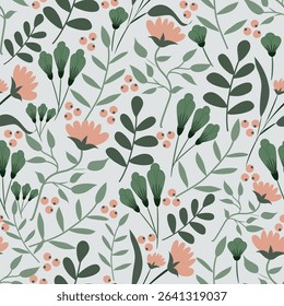  Floral pattern seamless ,flower branches seamless pattern , vector , illustration ,flowers pattern design Seamless flower pattern with colorful little flowers. Simple flat bright flowers background