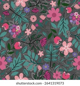  Floral pattern seamless ,flower branches seamless pattern , vector , illustration ,flowers pattern design Seamless flower pattern with colorful little flowers. Simple flat bright flowers background