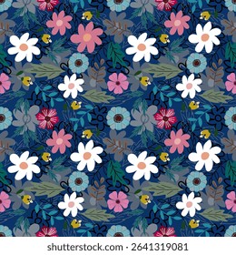  Floral pattern seamless ,flower branches seamless pattern , vector , illustration ,flowers pattern design Seamless flower pattern with colorful little flowers. Simple flat bright flowers background