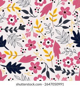 Floral pattern seamless ,flower branches seamless pattern , vector , illustration ,flowers pattern design Seamless flower pattern with colorful little flowers. Simple flat bright flowers background