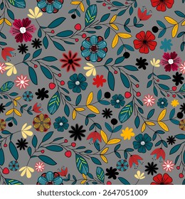 Floral pattern seamless ,flower branches seamless pattern , vector , illustration ,flowers pattern design Seamless flower pattern with colorful little flowers. Simple flat bright flowers background