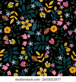 Floral pattern seamless ,flower branches seamless pattern ,Aesthetic hand drawn ,flowers pattern design Seamless flower pattern with colorful little flowers. Simple flat bright flowers background