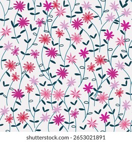 Padrão floral sem emenda, ramos de flores padrão sem emenda, desenho à mão estético, design de padrão de flores Padrão de flores sem emenda com flores pequenas coloridas. Plano simples fundo de flores brilhantes