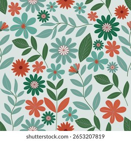  Padrão floral sem emenda, ramos de flores padrão sem emenda, estético, desenho de padrão de flores Padrão de flores sem emenda com flores pequenas coloridas. Plano simples fundo de flores brilhantes