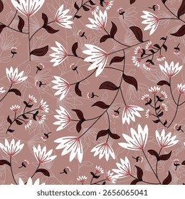  Blumenmuster nahtlos, Blütenzweige nahtloses Muster, Ästhetik, Blumen Muster Design Nahtloses Blumenmuster mit bunten kleinen Blumen. Einfache flache helle Blumen Hintergrund