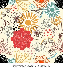  Padrão floral sem emenda, ramos de flores padrão sem emenda, estético, desenho de padrão de flores Padrão de flores sem emenda com flores pequenas coloridas. Plano simples fundo de flores brilhantes