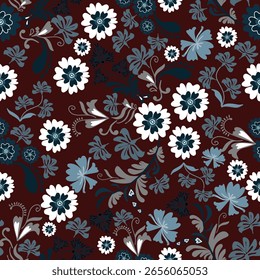  Patrón floral sin fisuras, ramas de flores sin fisuras patrón, estético, diseño de patrón de flores Patrón de flores sin fisuras con flores pequeñas de colores. Fondo plano simple de flores brillantes