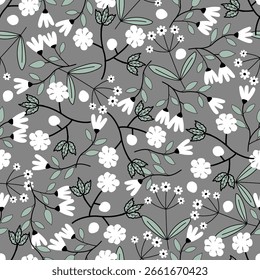  Patrón floral sin fisuras, ramas de flores sin fisuras patrón, estético, diseño de patrón de flores Patrón de flores sin fisuras con flores pequeñas de colores. Fondo plano simple de flores brillantes