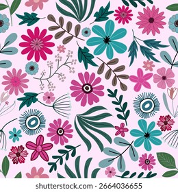 Floral pattern seamless ,flower branches seamless pattern ,aesthetic ,flowers pattern design Seamless flower pattern with colorful little flowers. Simple flat bright flowers background