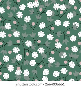 Patrón floral sin fisuras, ramas de flores sin fisuras patrón, estético, diseño de patrón de flores Patrón de flores sin fisuras con flores pequeñas de colores. Fondo plano simple de flores brillantes