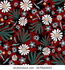 Padrão floral sem emenda, ramos de flores padrão sem emenda, estético, desenho de padrão de flores Padrão de flores sem emenda com flores pequenas coloridas. Plano simples fundo de flores brilhantes
