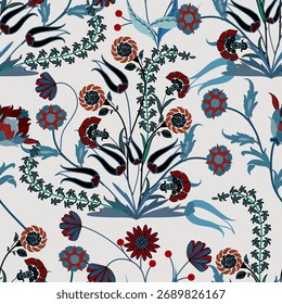 Blumenmuster nahtlos, Blumenzweige nahtlos Muster, ästhetisch, Jacobean Blumen Muster Design Nahtloses Blumenmuster mit bunten kleinen Blumen. Einfache flache helle Blumen Hintergrund
