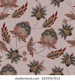 Patrón floral sin fisuras, ramas de flores sin fisuras patrón, estético, diseño de patrón de flores jacobeas Patrón de flores sin fisuras con flores pequeñas de colores. Fondo plano simple de flores brillantes