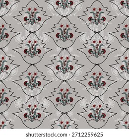 Floral pattern seamless ,flower branches seamless pattern ,aesthetic ,Jacobean flowers pattern design Seamless flower pattern with colorful little flowers. Simple flat bright flowers background
