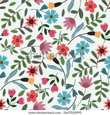 Floral pattern seamless ,flower branches seamless pattern , vector , illustration ,flowers pattern design Seamless flower pattern with colorful little flowers. Simple flat bright flowers background