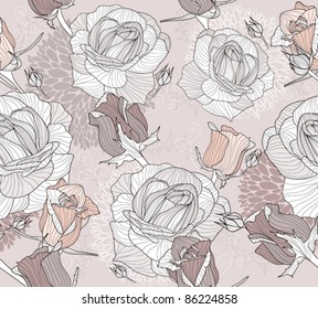 Floral pattern. Seamless pattern with flowers and birds. Floral background. Elegant and romantic pattern with roses.