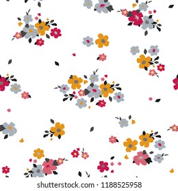 Floral pattern. Seamless flowers texture for fabric, wrapping, textiles. Simple flowery background.