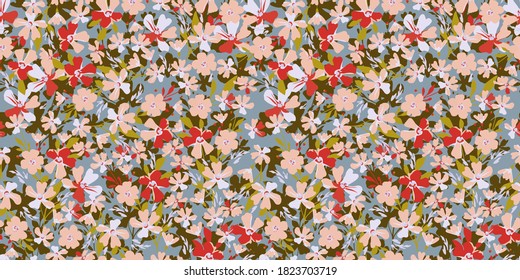 Floral pattern. Seamless flowers texture for fabric, wrapping, textiles. Cute flowery background.