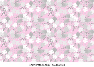 Floral pattern. Seamless flowery background with small flowers and leaves for wrapping, textile, wallpaper, paper. 