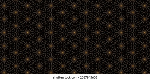 Floral pattern seamless with geometric design. Luxury of gold lines shiny on black background 
