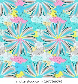 Floral pattern seamless geometric -vector illustration. Background of multicolored spots with different textures, childrens pattern