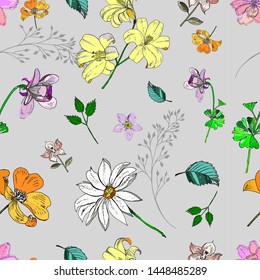 Floral pattern seamless with hand drawn flowers, Vector stock,