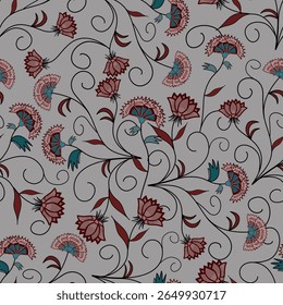 Patrón floral sin fisuras dibujado a mano diferencia de flores patrón sin fisuras, Diseño estético del patrón de flores, Patrón de flores sin fisuras multicolor, Flores coloridas vivas, Fondo de flores plano simple