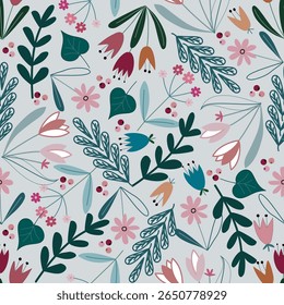 Floral pattern seamless ,hand drawn aesthetic flower seamless pattern ,flowers pattern design Seamless flower pattern with multicolored  ,floral colorful little flowers. Simple flowers background