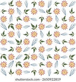 Padrão floral ilustração sem emenda com flores artísticas e folhas, ideal para papéis de parede, branding e aplicações têxteis.