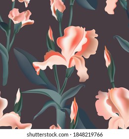 Floral pattern, seamless iris flower vector print, digital background. Floral print texture, pink abstract tropical sedign. Cutetiny flower seamless background, ditsy design 