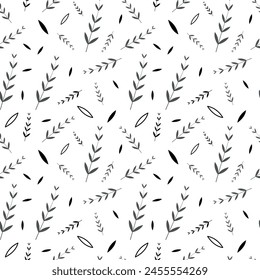 Floral pattern, seamless pattern of leaves. Botanical background. Leaves and branches, hand drawn. 