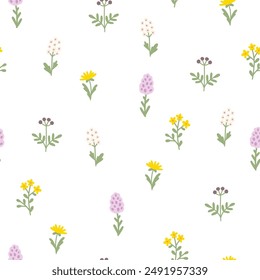 Patrón floral de flores de prado sin fisuras en la paleta de pastel de estilo escandinavo dibujado a mano simple. Fondo minimalista simple lindo infantil. Ideal para guardería, tela, ropa de bebé, Fondo de pantalla