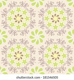 floral pattern seamless  on beige background geometric ornamental 