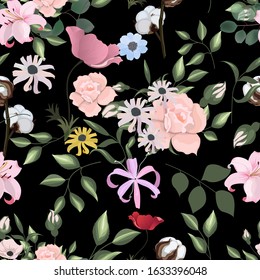 Floral pattern seamless on the black background.