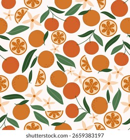  Patrón floral sin fisuras, flor de fruta naranja patrón sin fisuras, estética, diseño de patrón de flores Patrón de flores sin fisuras con flores pequeñas de colores. Fondo plano simple de flores brillantes