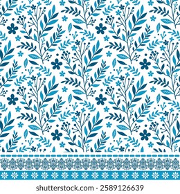 floral pattern with seamless ornamental border texture for fashion and textile applications
