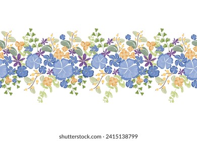 Patrón floral de bordado paisley sin fisuras sobre fondo blanco. El color de la flor azul bordea el estilo étnico de ikat ilustraciones vectoriales abstractas de diseño vintage para la plantilla de impresión.