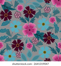  Floral pattern seamless pink blue navy gray elegant ,flower seamless pattern ,flowers pattern design Seamless flower pattern with colorful little flowers. Simple flat bright flowers background