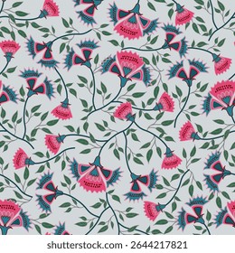 Floral pattern seamless pink blue green leaves gray ,flower seamless pattern ,flowers pattern design Seamless flower pattern with colorful little flowers. Simple flat bright flowers background