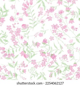 patrón floral, patrón sin soldadura, patrón de flores rosadas, patrón de flores vectoriales con fondo blanco