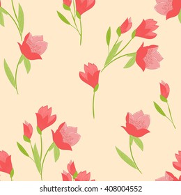 Floral Pattern. Seamless Pink Tulips