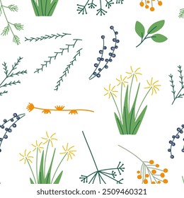 Patrón floral, impresión sin fisuras. Textura infinita, ramas de flores, subgrupos diminutos. Fondo del jardín botánico. Diseño repetible, floraciones delicadas y frágiles. Ilustración vectorial plana para Fondo de pantalla, textil