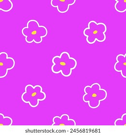 Floral pattern, seamless print. Summer flower background, texture design in naive doodle style. Hand-drawn endless repeating kids backdrop for fabric, wallpaper. Colored flat vector illustration
